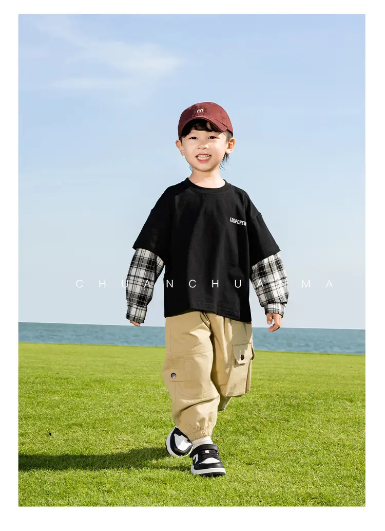Kids Plaid T-Shirt White Cotton Boys All Season — feature 14