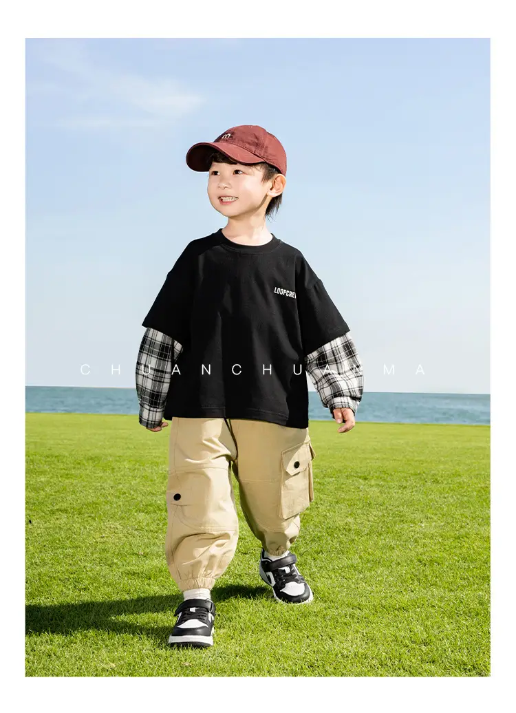 Kids Plaid T-Shirt White Cotton Boys All Season — feature 17