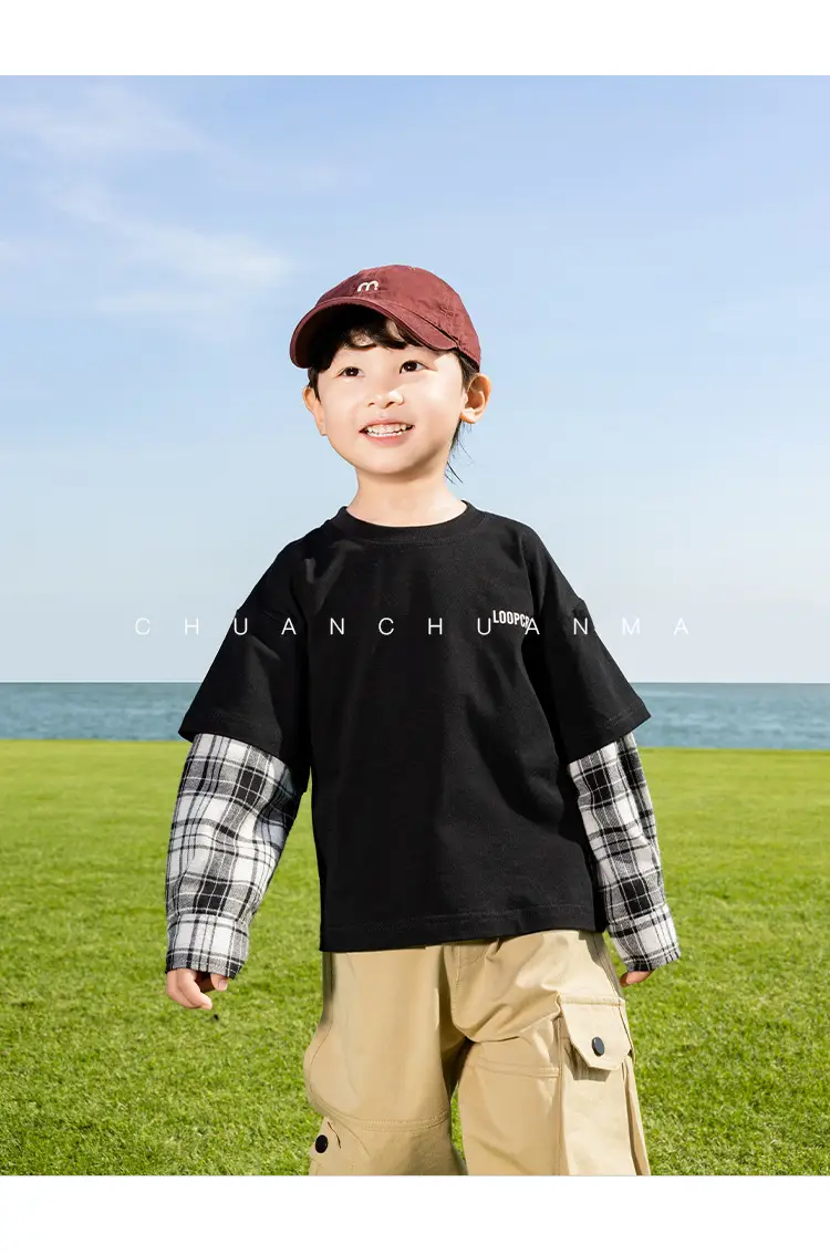 Kids Plaid T-Shirt White Cotton Boys All Season — feature 18
