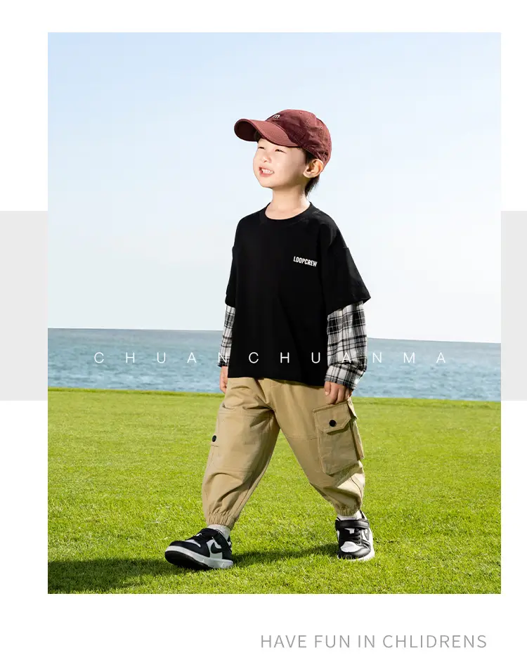 Kids Plaid T-Shirt White Cotton Boys All Season — feature 21