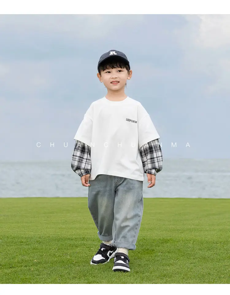 Kids Plaid T-Shirt White Cotton Boys All Season — feature 22
