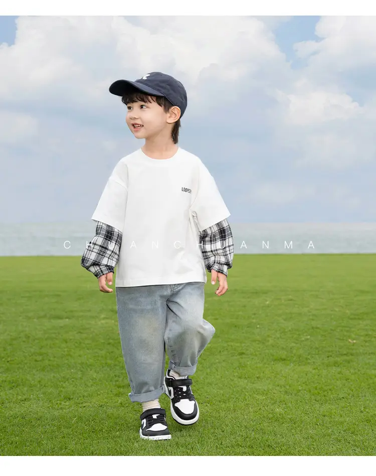 Kids Plaid T-Shirt White Cotton Boys All Season — feature 23