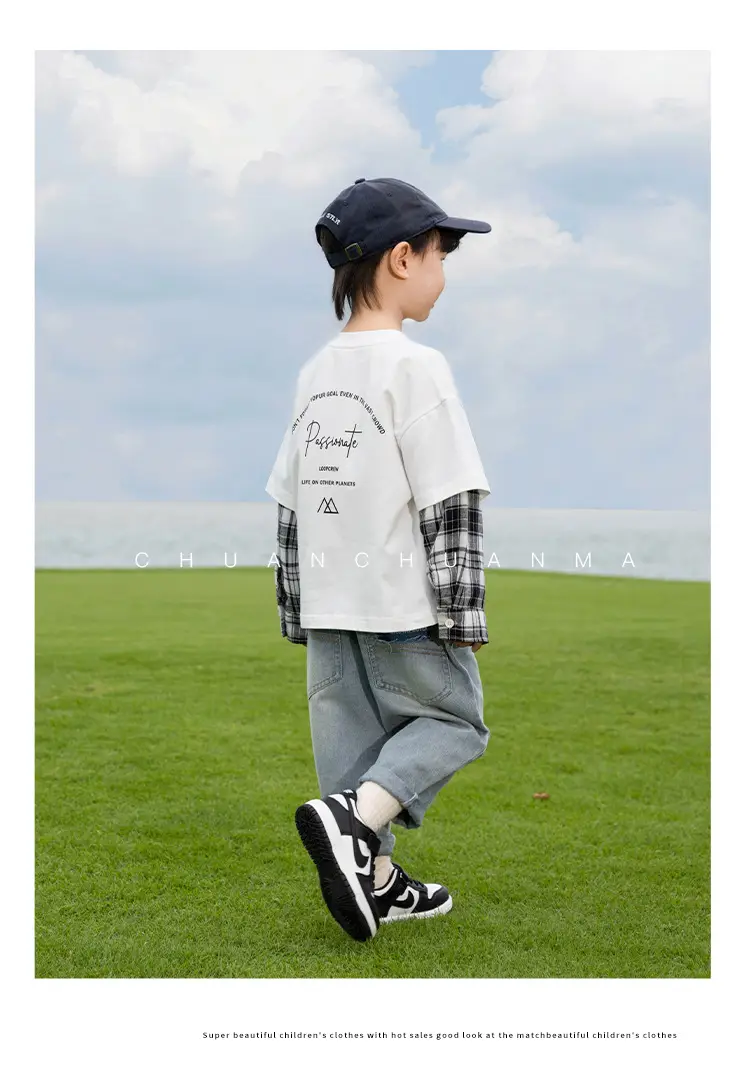 Kids Plaid T-Shirt White Cotton Boys All Season — feature 24