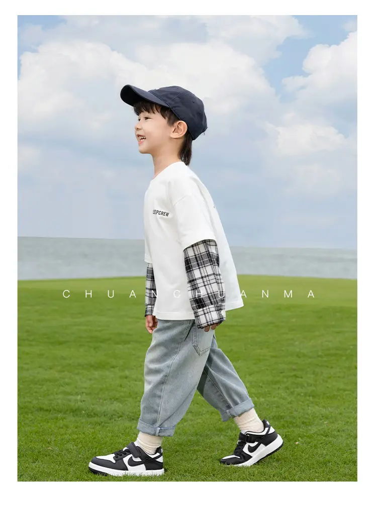 Kids Plaid T-Shirt White Cotton Boys All Season — feature 25