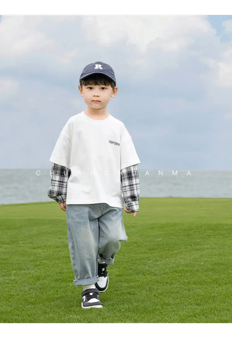 Kids Plaid T-Shirt White Cotton Boys All Season — feature 26