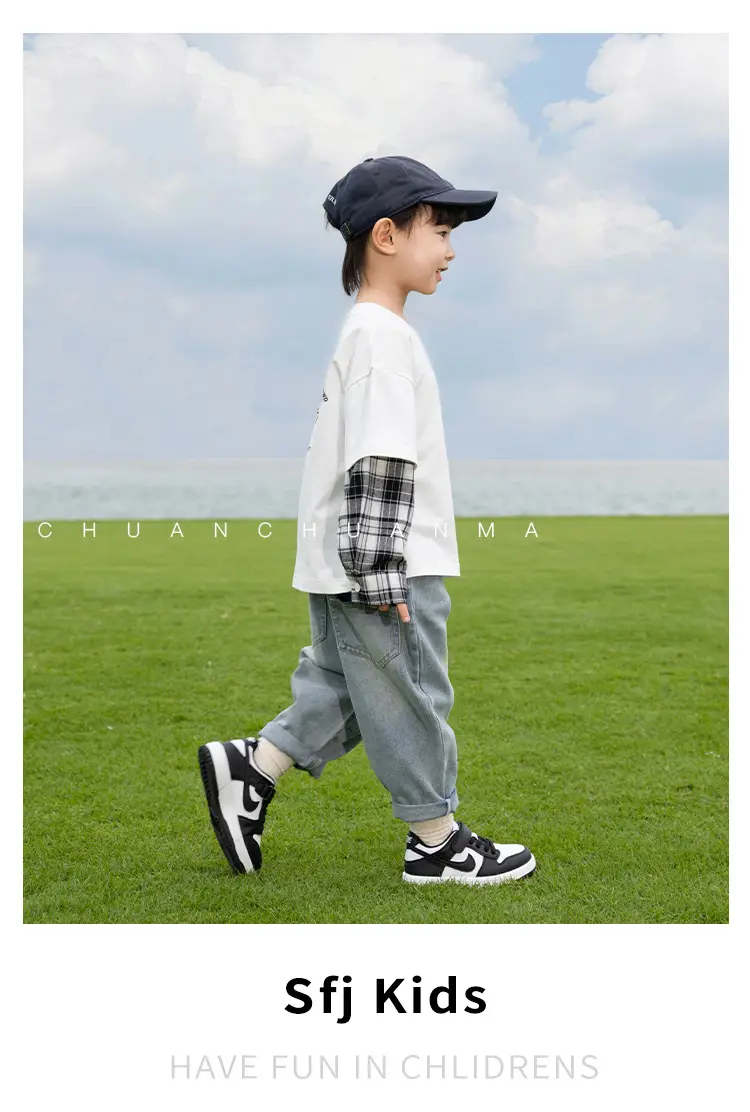 Kids Plaid T-Shirt White Cotton Boys All Season — feature 27