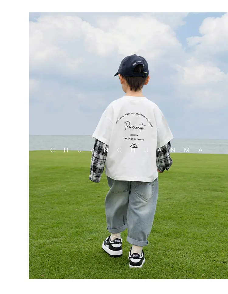 Kids Plaid T-Shirt White Cotton Boys All Season — feature 28