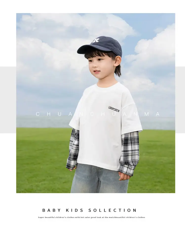 Kids Plaid T-Shirt White Cotton Boys All Season — feature 29