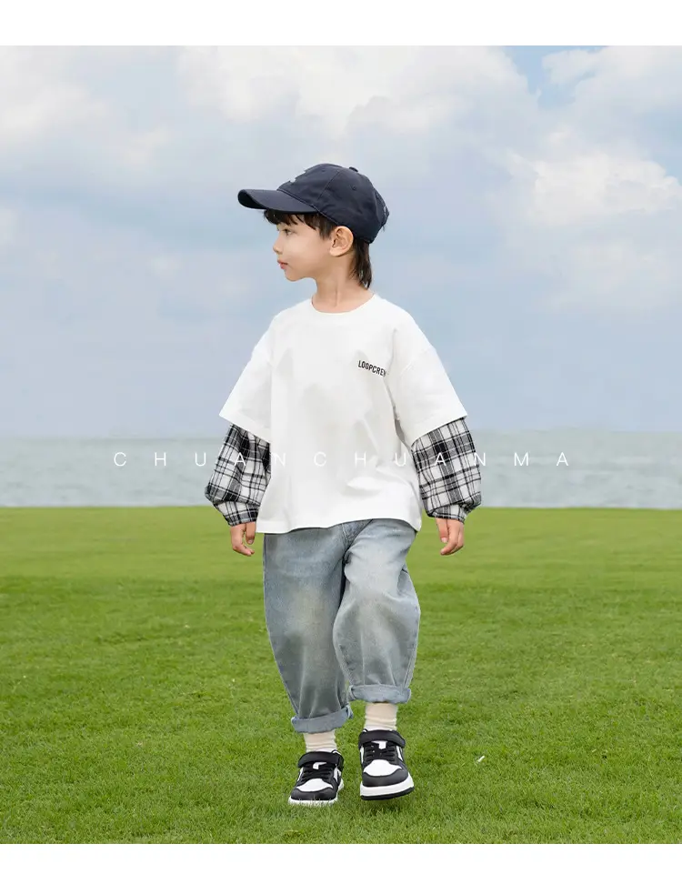 Kids Plaid T-Shirt White Cotton Boys All Season — feature 30