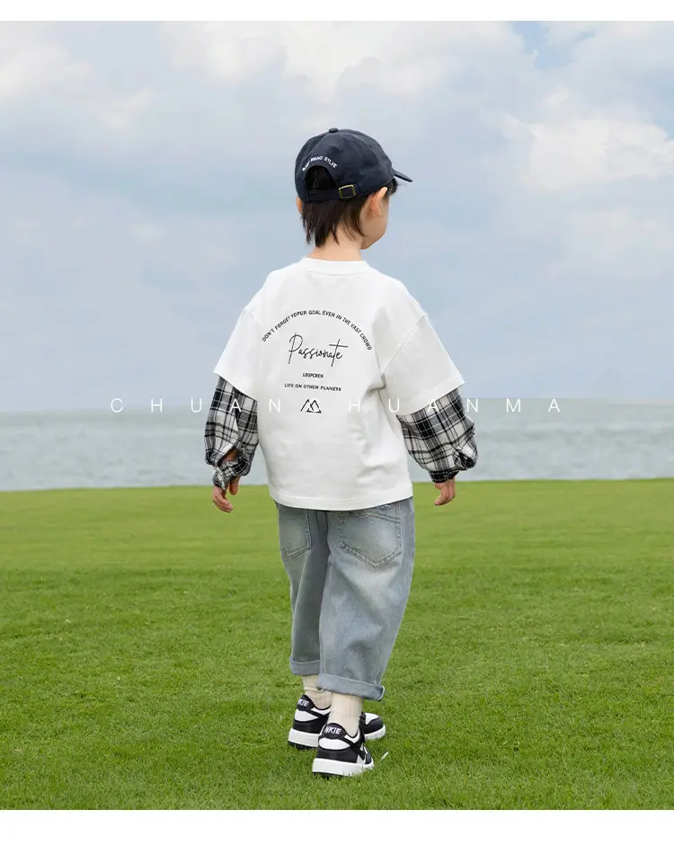 Kids Plaid T-Shirt White Cotton Boys All Season — feature 31