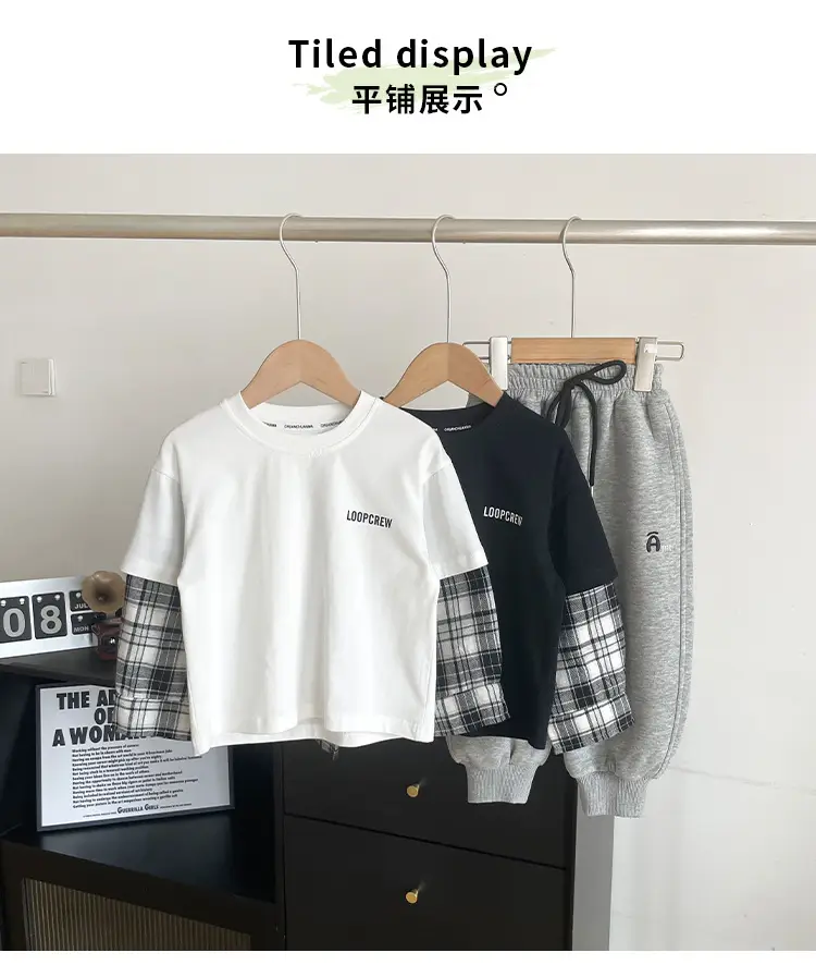 Kids Plaid T-Shirt White Cotton Boys All Season — feature 9