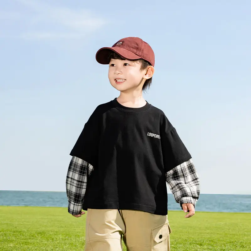 Kids Plaid T-Shirt White Cotton Boys All Season