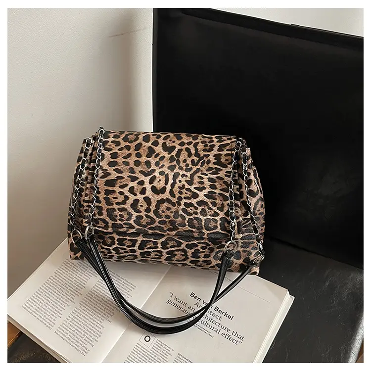 Winter Leopard Print Large Capacity Chain Shoulder Bag - Image 3