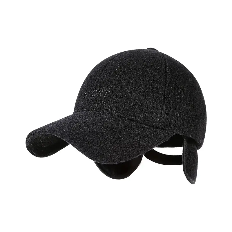 Men's Fleece Cap with Ear Protection Black