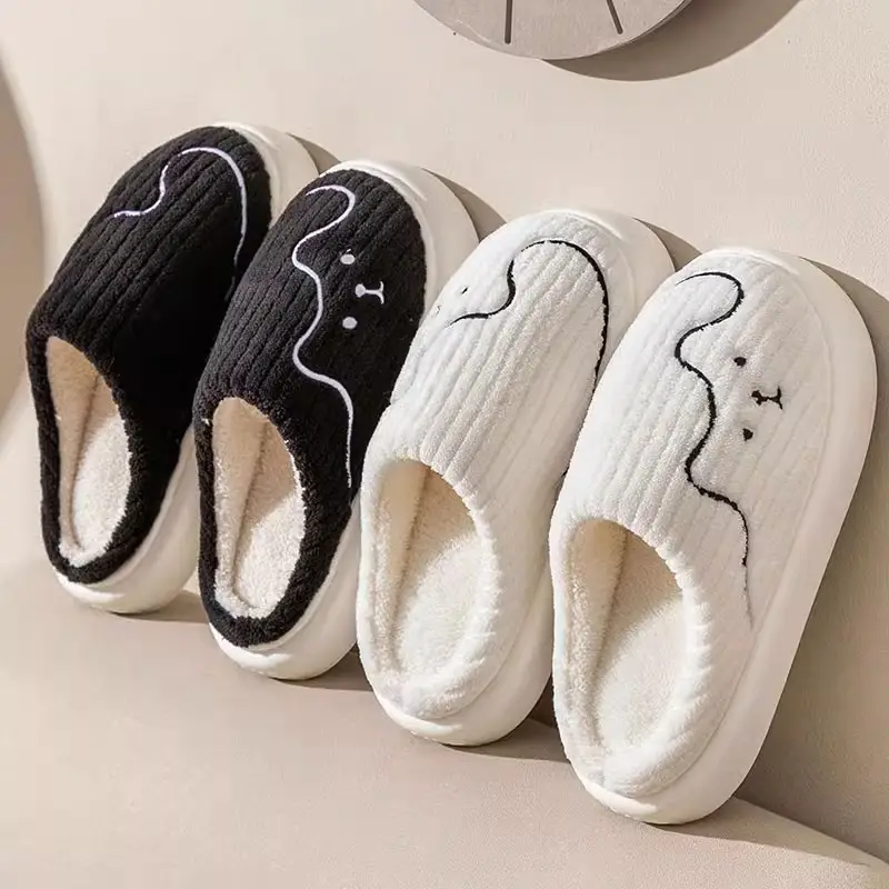 Cotton Slippers Women's Autumn and Winter New Indoor Home Non-slip Thick Bottom Cute Plush Warm Couple's Household Cotton Slippers for Men