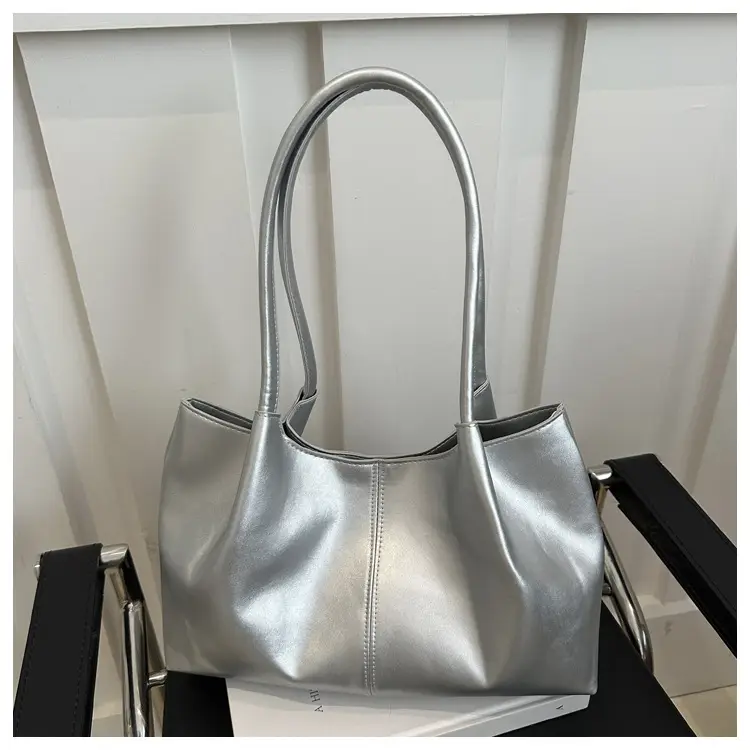 Silver Japanese Korean Niche Fashion Tote Bag Large Capacity Daily Commute Shoulder Bag — feature 13