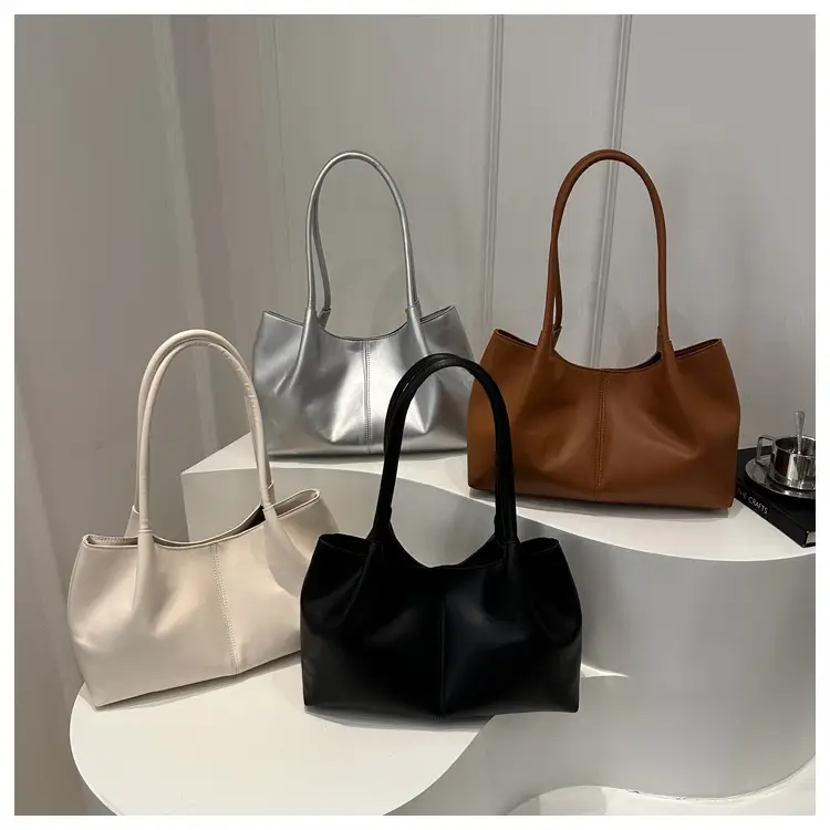 Silver Japanese Korean Niche Fashion Tote Bag Large Capacity Daily Commute Shoulder Bag — feature 24