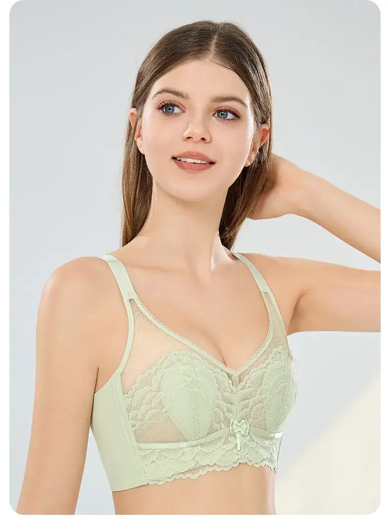 Lace Non-Rimless Bra Green Large Chest — feature 23