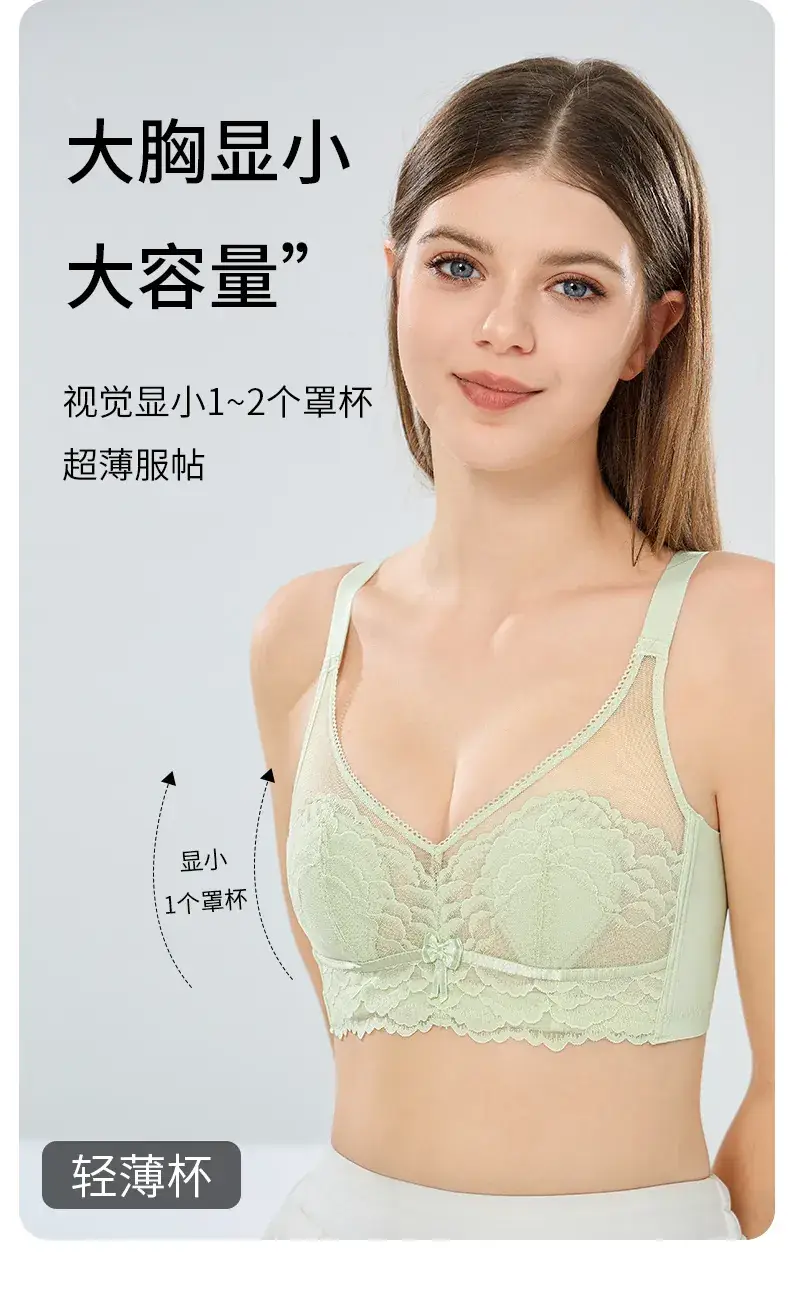 Lace Non-Rimless Bra Green Large Chest — feature 5