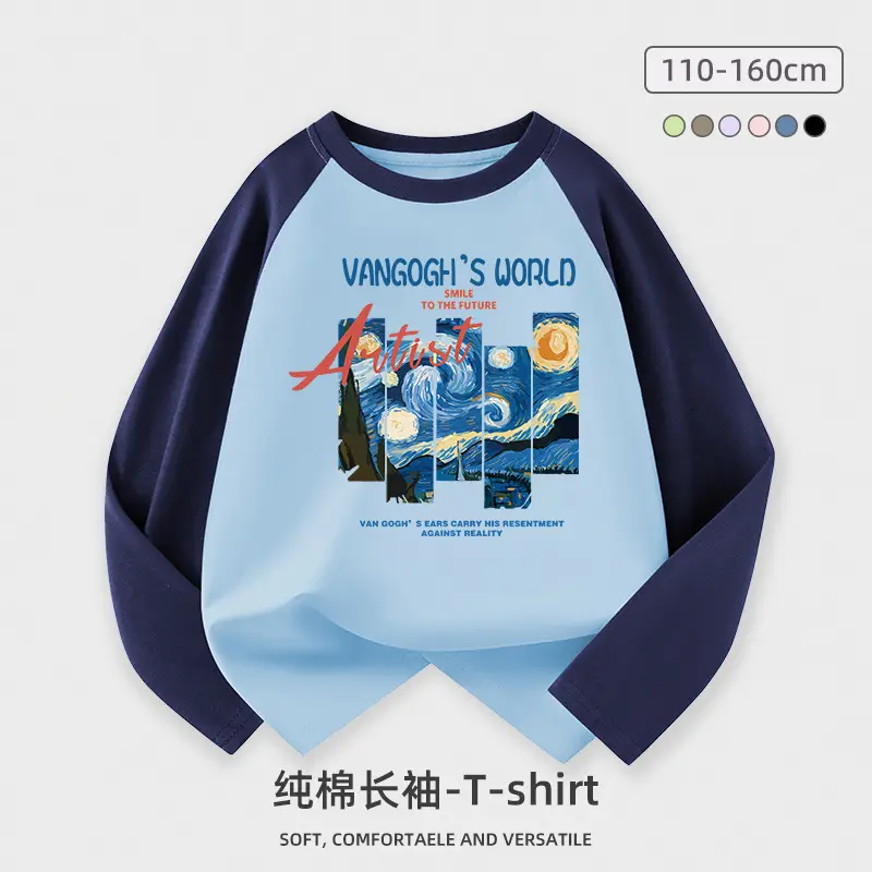 Wholesale Boys Long Sleeve T-Shirt Pure Cotton Medium to XL - Image 2