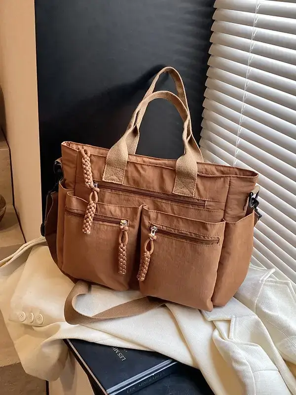 Women's Cross-Country Large Capacity Tote Bag Brown Nylon