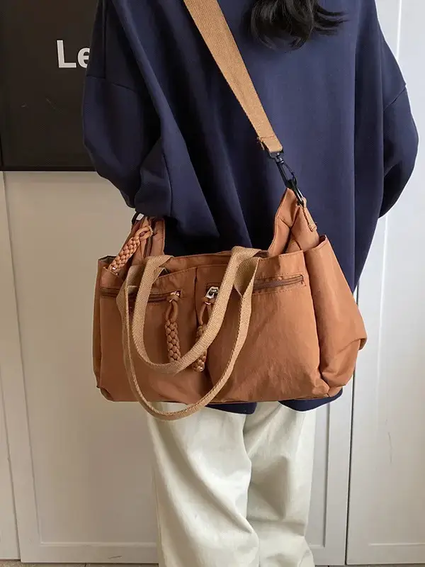 Women's Cross-Country Large Capacity Tote Bag Brown Nylon