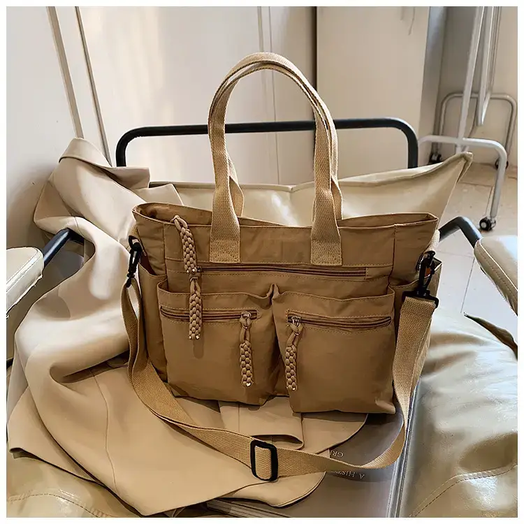 Women's Cross-Country Large Capacity Tote Bag Brown Nylon — feature 30