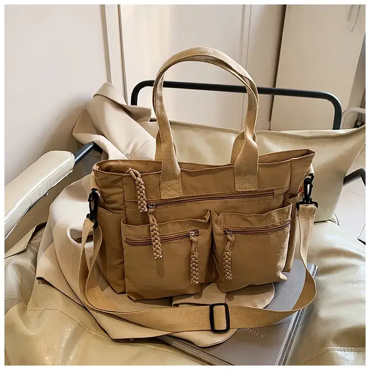 Women's Cross-Country Large Capacity Tote Bag Brown Nylon — feature 31