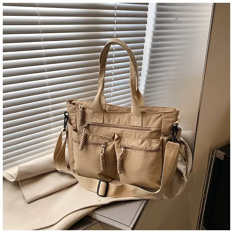 Women's Cross-Country Large Capacity Tote Bag Brown Nylon — feature 35