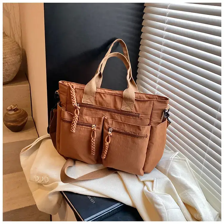 Women's Cross-Country Large Capacity Tote Bag Brown Nylon — feature 43