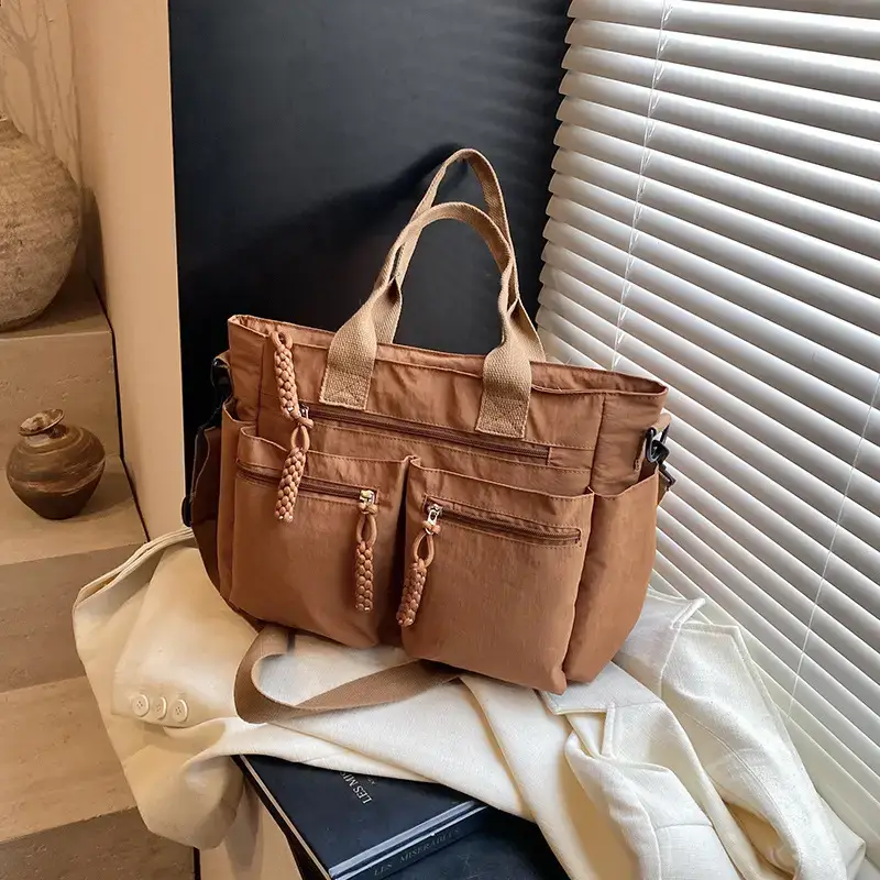 Women's Cross-Country Large Capacity Tote Bag Brown Nylon