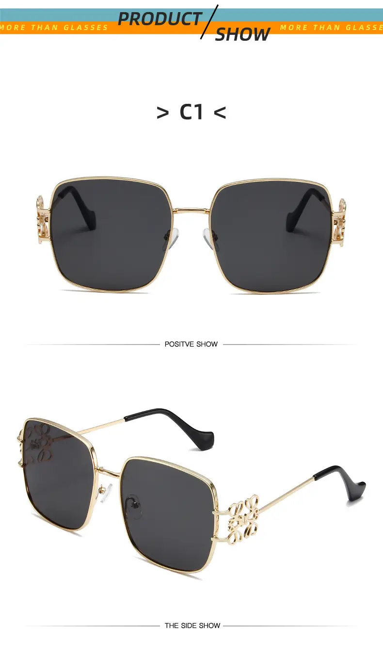 Women Retro Sunglasses Metal Gold Large Frame All Match — feature 11