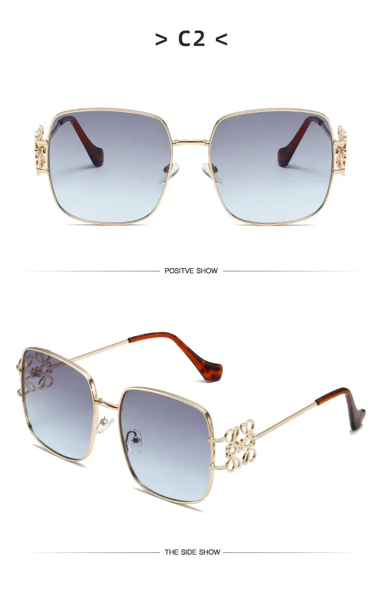 Women Retro Sunglasses Metal Gold Large Frame All Match — feature 12