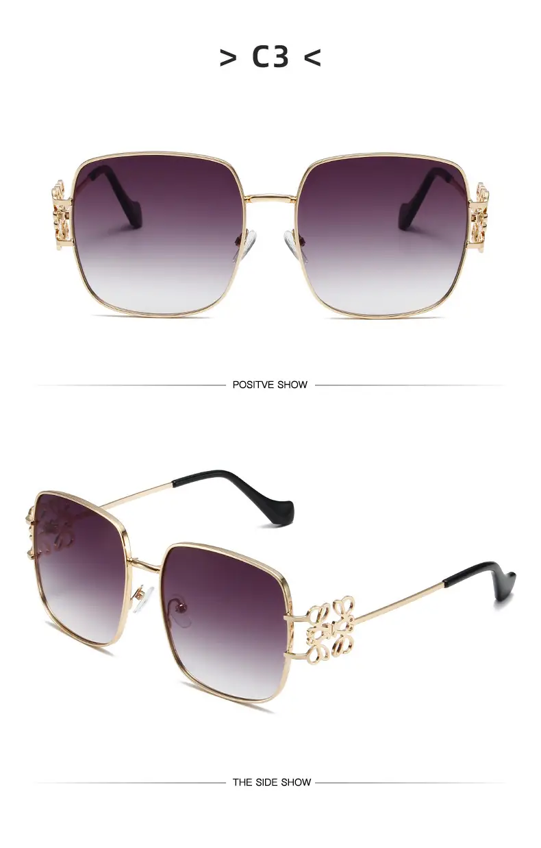 Women Retro Sunglasses Metal Gold Large Frame All Match — feature 13