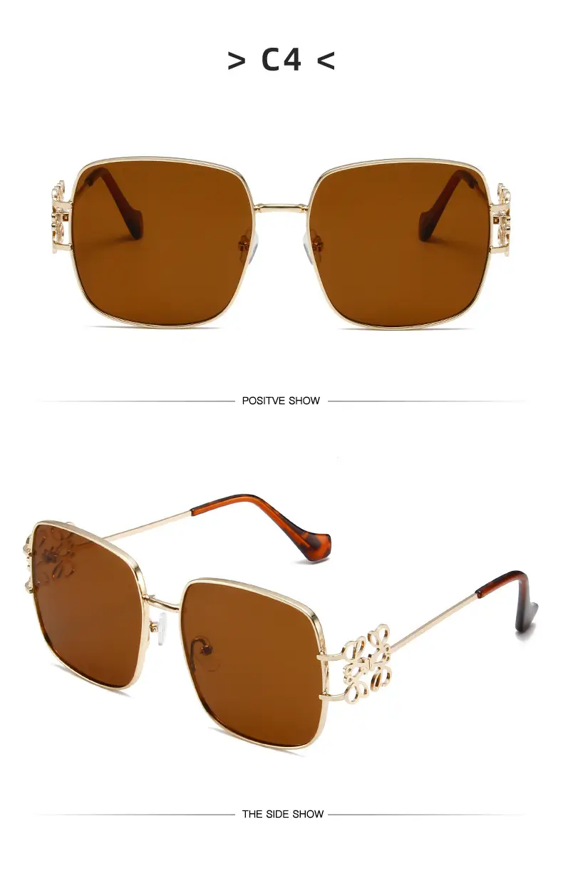 Women Retro Sunglasses Metal Gold Large Frame All Match — feature 14
