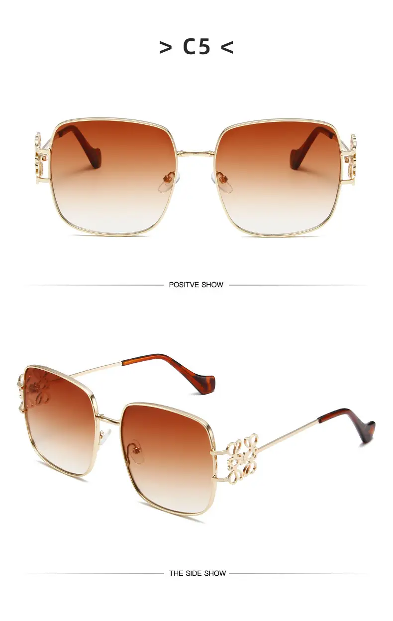 Women Retro Sunglasses Metal Gold Large Frame All Match — feature 16
