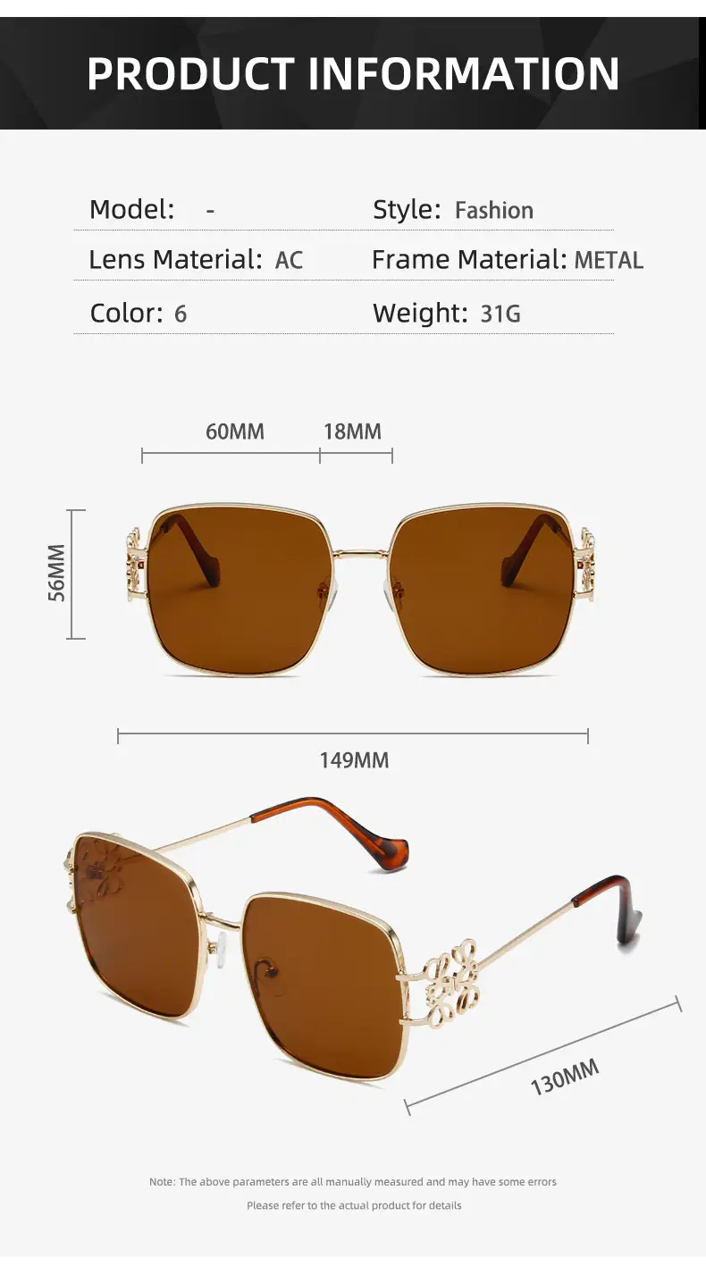 Women Retro Sunglasses Metal Gold Large Frame All Match — feature 6