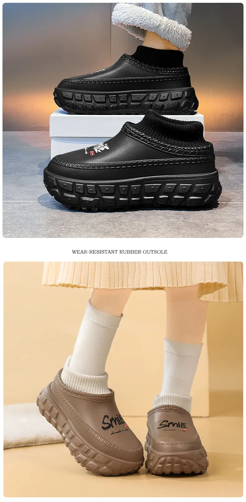 fleece-lined Cotton Shoes Women's Thick-soled Height-increasing Warm Cotton Slippers for Outer Wear Non-slip Dirty-resistant High Heel Shoes for Couple — feature 13