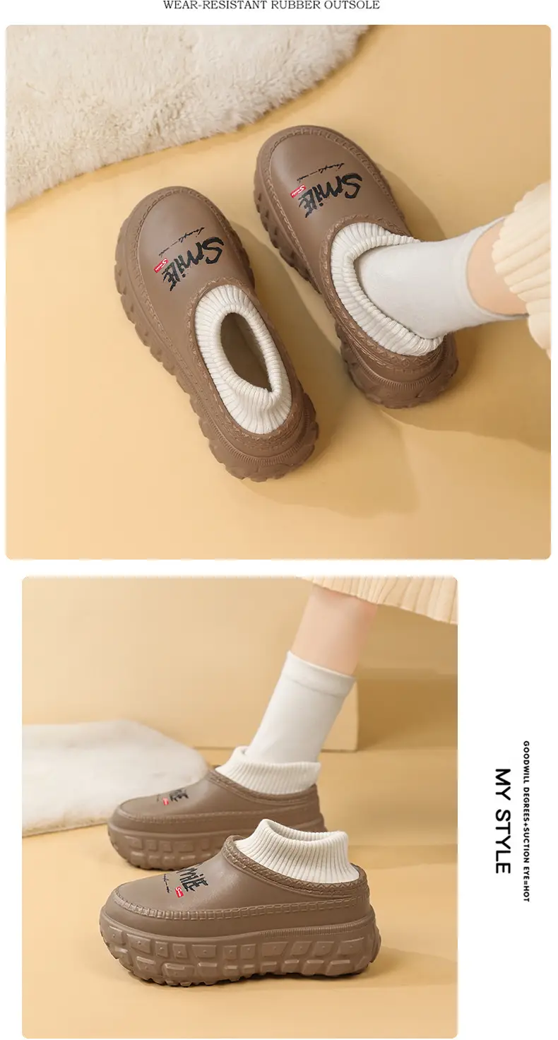 fleece-lined Cotton Shoes Women's Thick-soled Height-increasing Warm Cotton Slippers for Outer Wear Non-slip Dirty-resistant High Heel Shoes for Couple — feature 14
