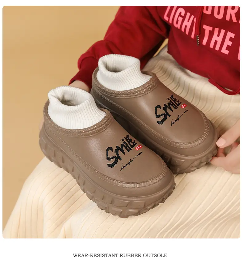 fleece-lined Cotton Shoes Women's Thick-soled Height-increasing Warm Cotton Slippers for Outer Wear Non-slip Dirty-resistant High Heel Shoes for Couple — feature 15