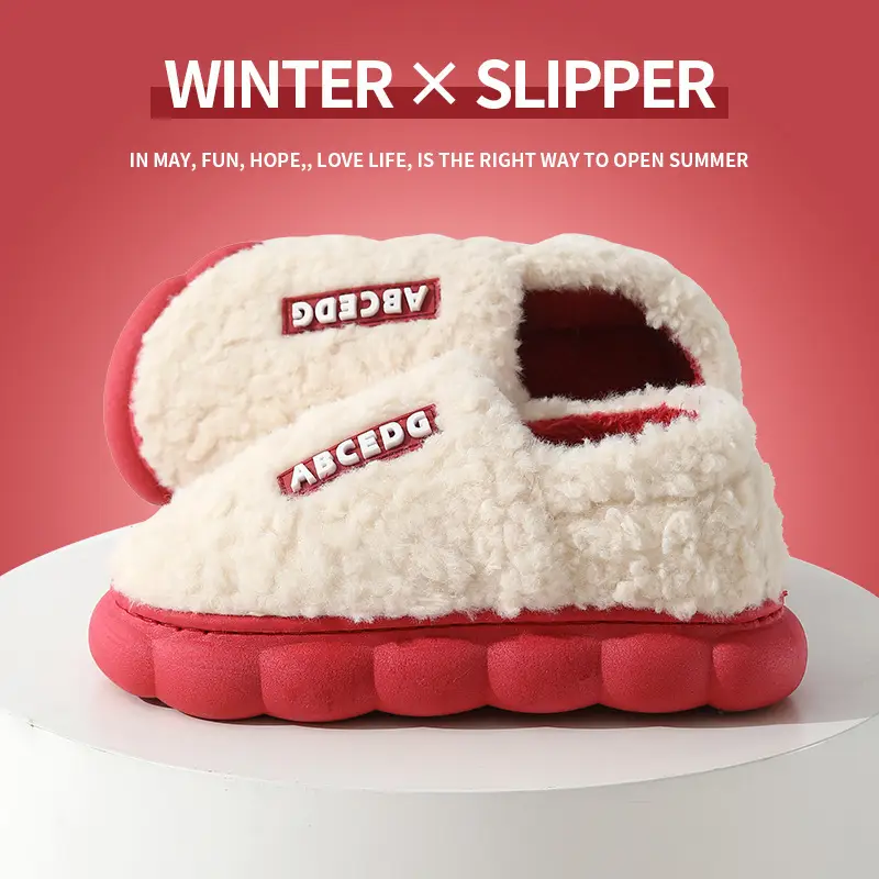 Bag with cotton slippers winter men's lovers room plus velvet fur home waterproof non-slip warm moon shoes women wholesale