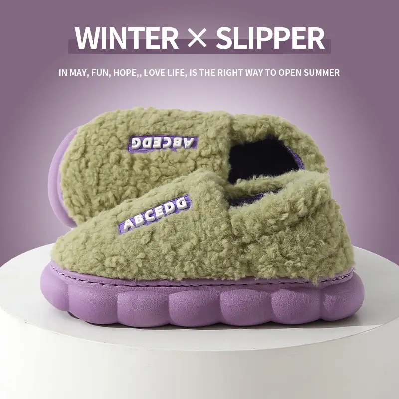 Bag with cotton slippers winter men's lovers room plus velvet fur home waterproof non-slip warm moon shoes women wholesale