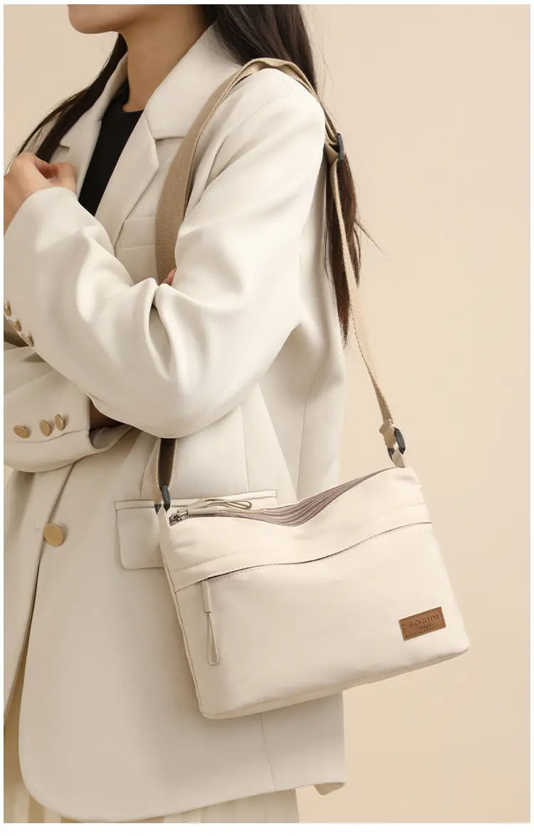Women's White Nylon Crossbody Bag Large Capacity Waterproof — feature 16