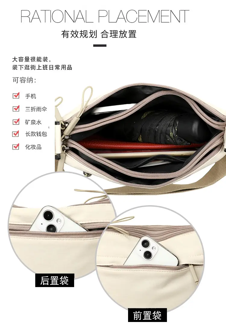 Women's White Nylon Crossbody Bag Large Capacity Waterproof — feature 7