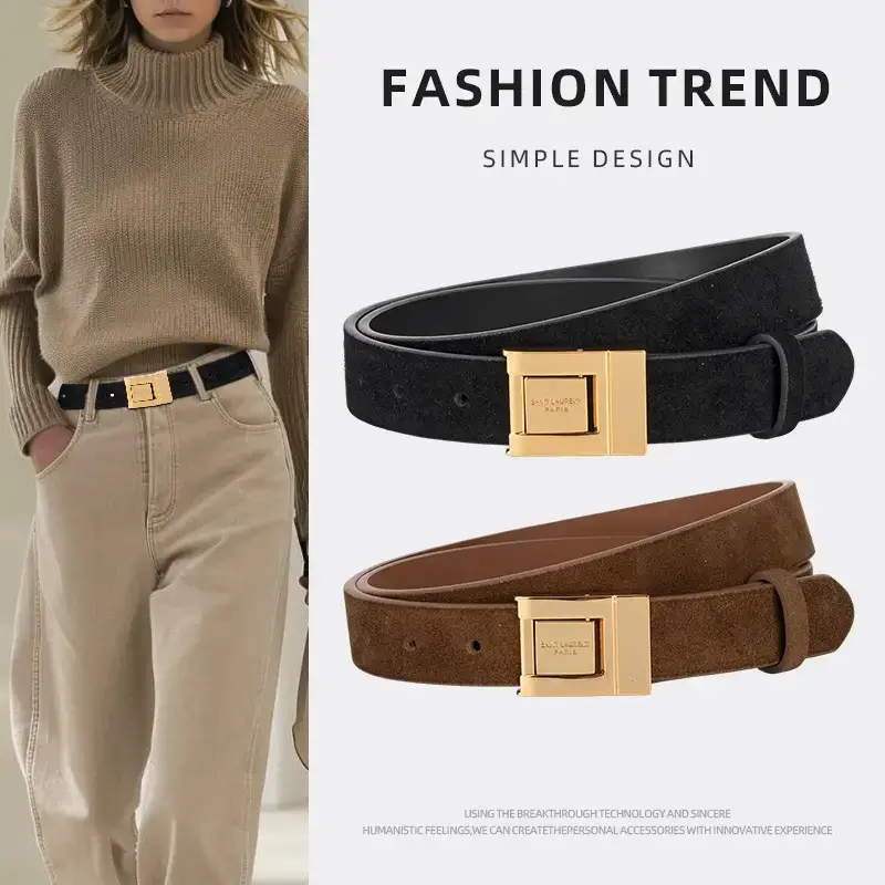 Matte Green Square Buckle Belt for Women - Image 14