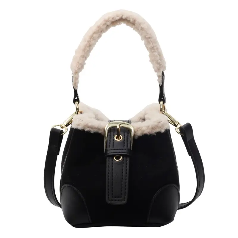 Lamb Wool Mini Bucket Bag Maillard Suede Vintage - Image 9
