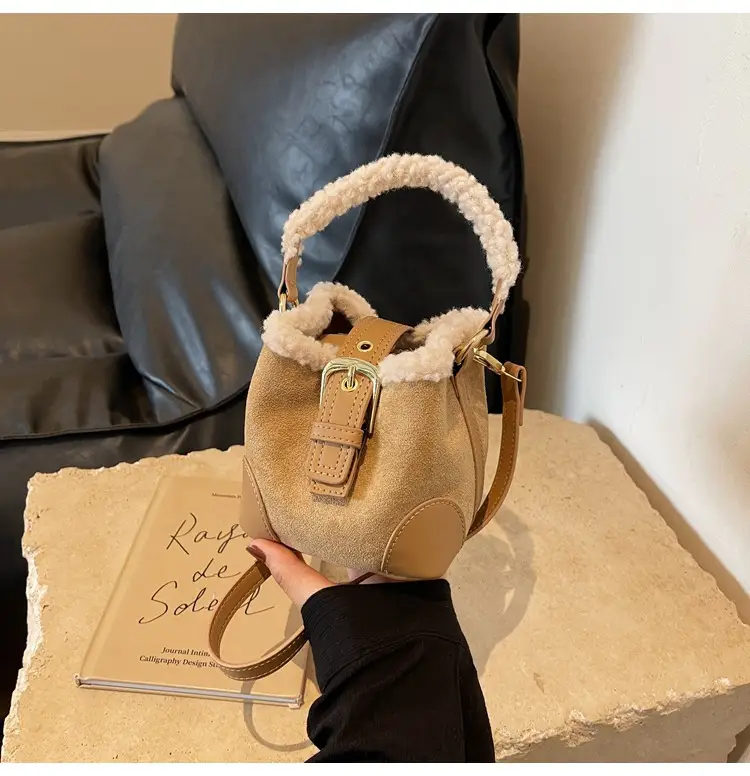Lamb Wool Mini Bucket Bag Maillard Suede Vintage — feature 16