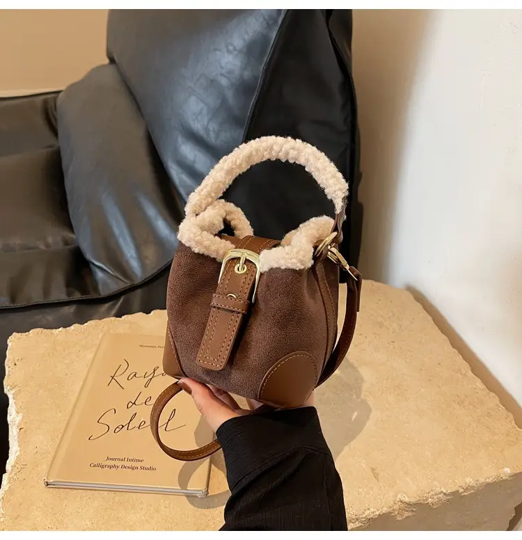 Lamb Wool Mini Bucket Bag Maillard Suede Vintage — feature 17