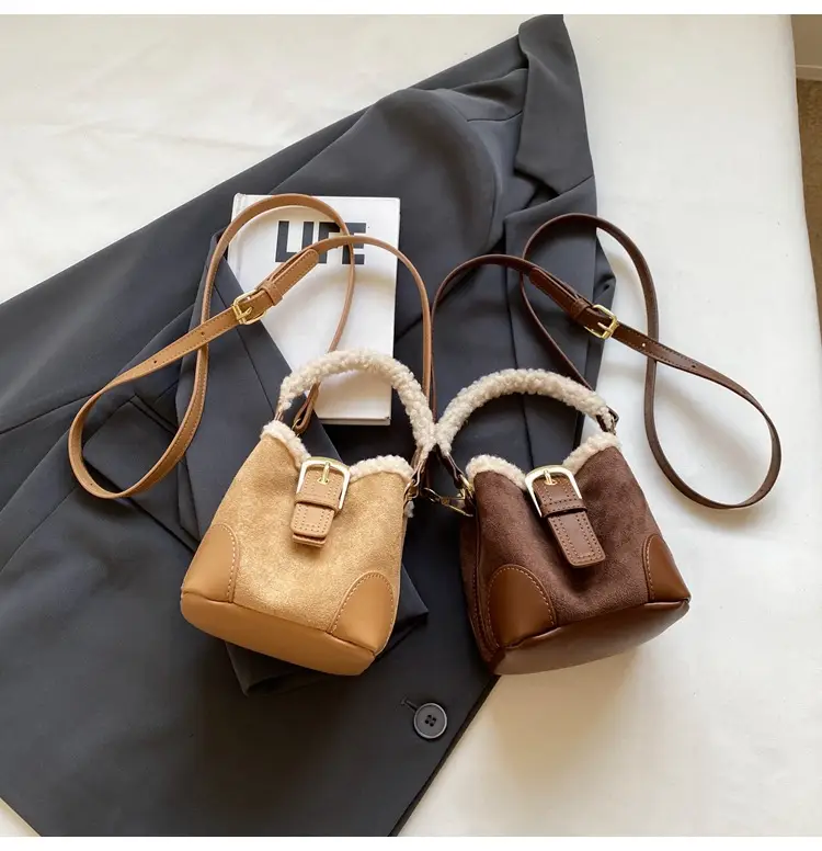 Lamb Wool Mini Bucket Bag Maillard Suede Vintage — feature 18