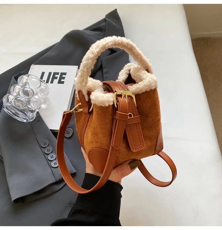 Lamb Wool Mini Bucket Bag Maillard Suede Vintage — feature 19